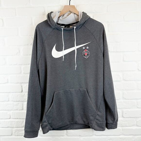 Nike FC Partizan Gray Hoodie Hooded Sweatshirt Kangaroo pocket belgrade Large - Picture 1 of 7